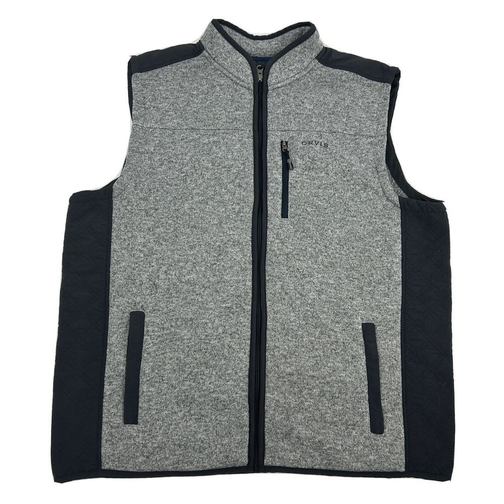 Orvis Gray Sweater Fleece Vest Men’s XXL 2XL Full Zip Outdoor Hiking Fishing
